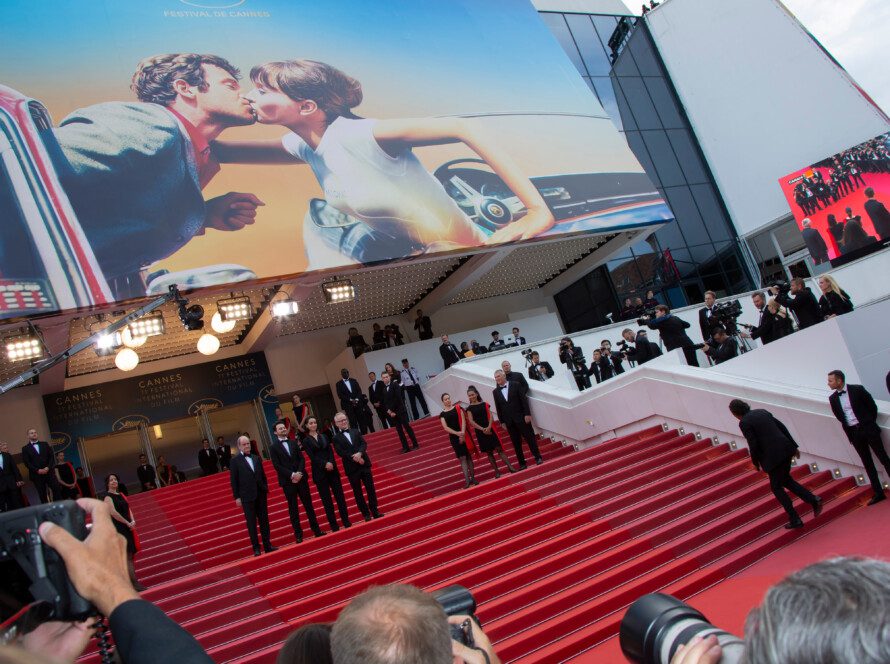 Red carpet and grand staircase at the Palais des Festivals, Cannes, during annual awareness-raising events for NGOs